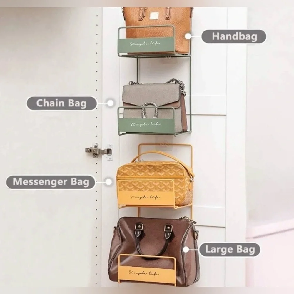 2 Tier Metal Hanging Purse Organizer‎ Rack Closet Door Handbag Holder Cream